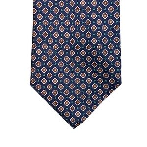Thatcher Spring Mens Silk Tie Navy Blue Geometric Medallion Made in USA Italy
